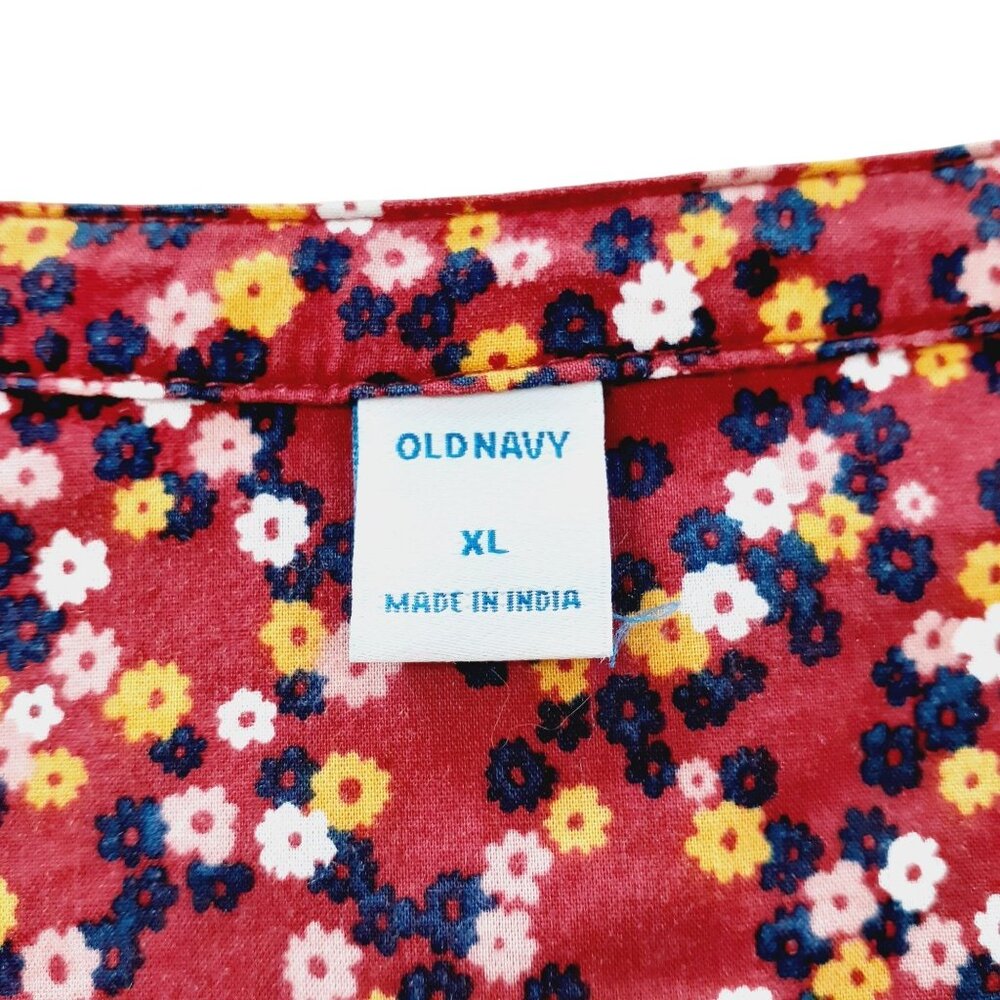 Old Navy Blouse Womens Size XL Red Floral Print Pullover V-Neck Long Sleeve - Picture 3 of 4